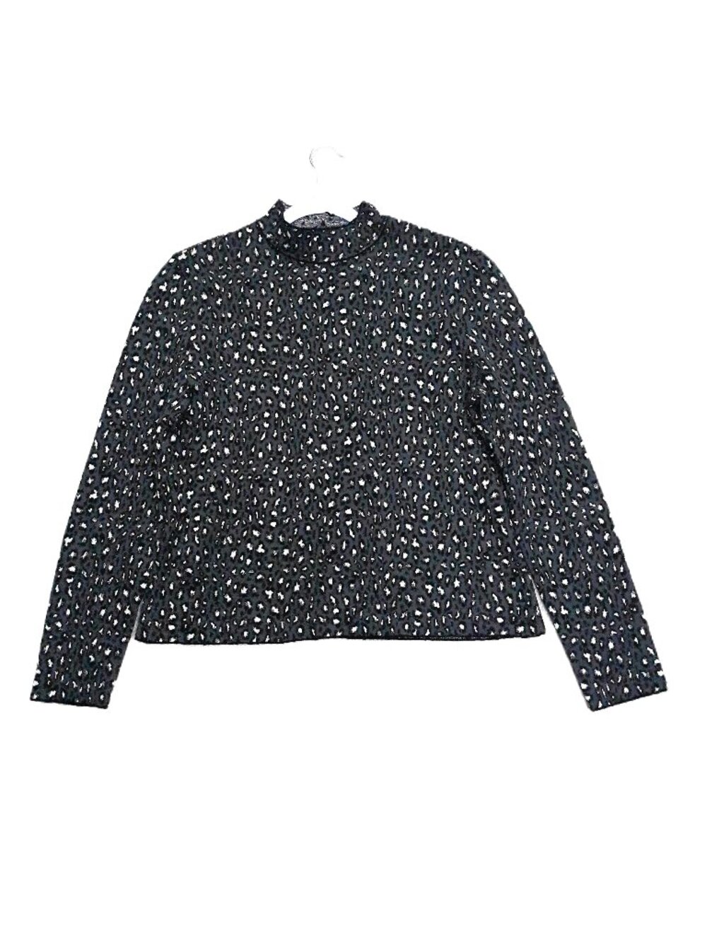 St. John Metallic Leopard Print Mock Neck Sweater Medium Wool Blend